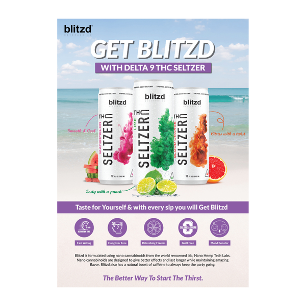 Blitzd Beach Theme - THC Seltzer A4 Poster